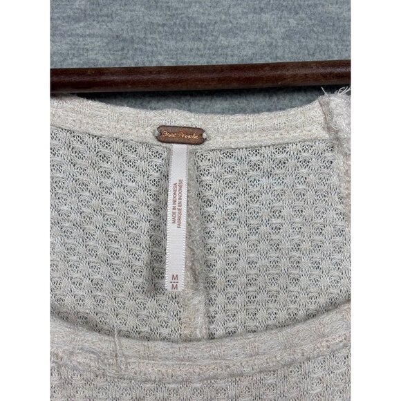 Free People Womens Top M Beige Long Sleeve Knit Tunic Wffle Knit - Picture 2 of 5